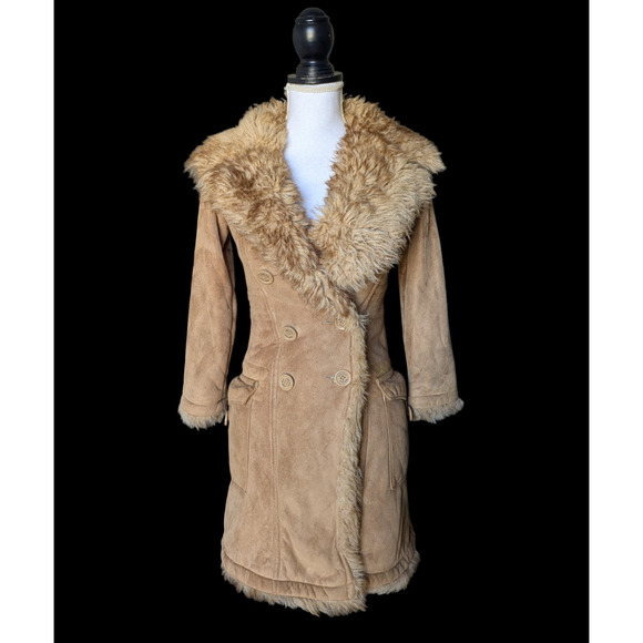 Baby Phat Girls Brown Tan Faux Fur Coat Size Small Y2K Penny Lane Embroidered - Picture 1 of 16
